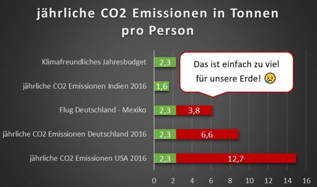jährliche Co2 Emissionen in Tonnen pro Person in Deutschland USA, Indien