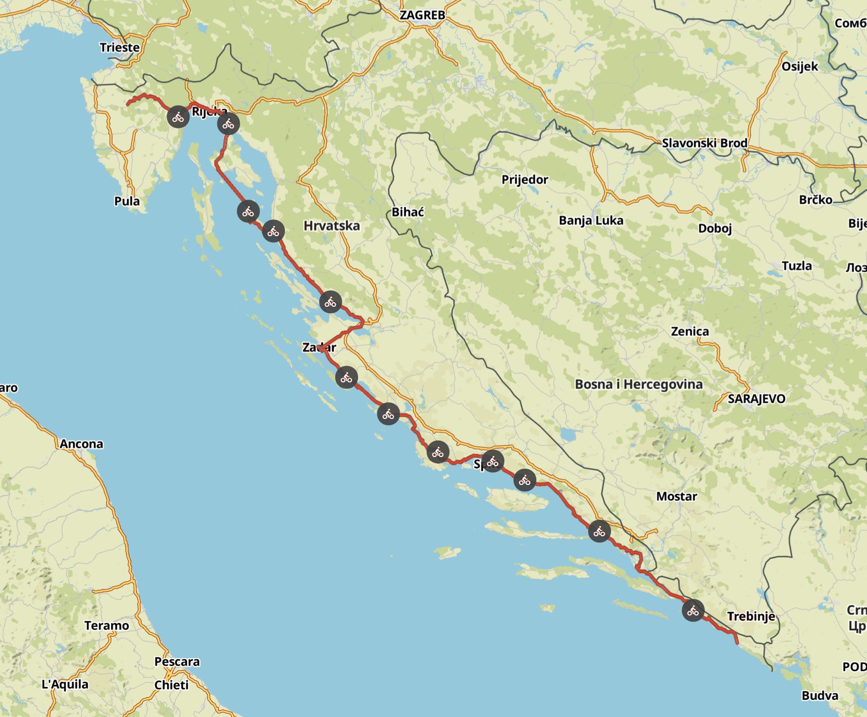 Komoot Karten E-Bike Europatour mit Hund 2019 – Kroatien