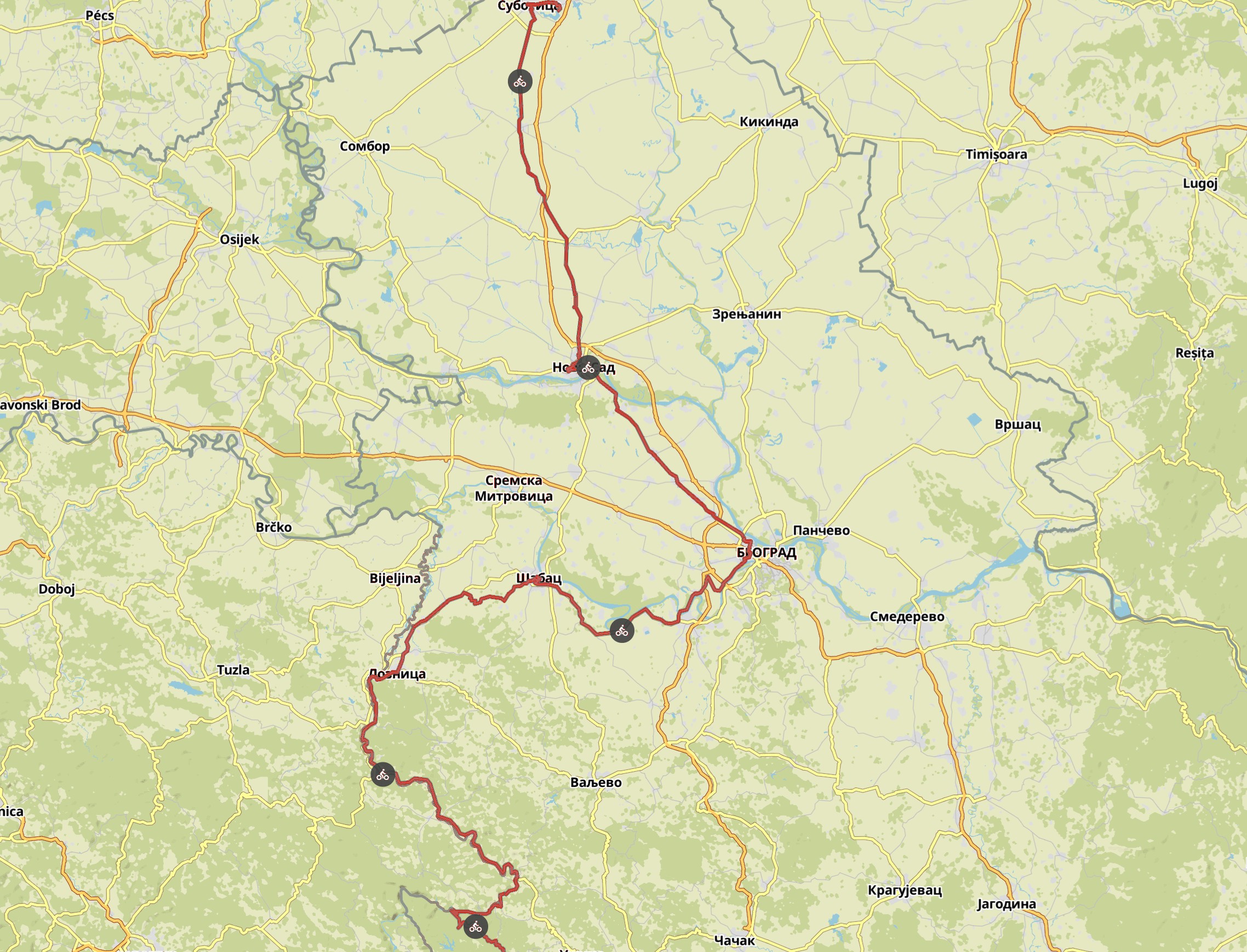 Komoot maps e-bike tour Europe with my dog 2019 – Serbia