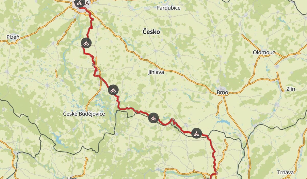 Komoot Karten E-Bike Europatour mit Hund 2019 – Greenways Wien Prag (Praha Wien)