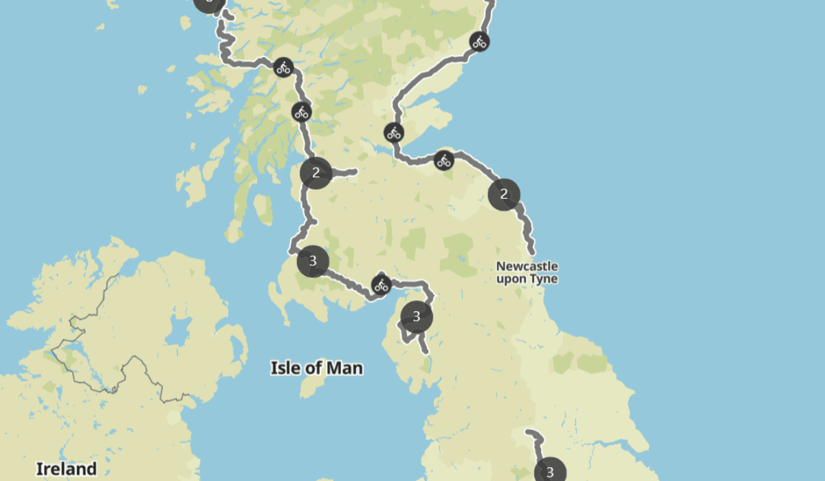 Komoot Karten E-Bike Reise mit Hund England und Schottland 2020